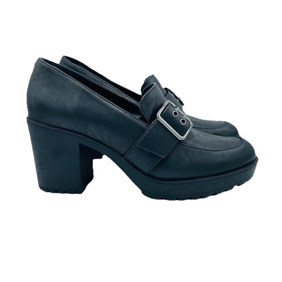 Mix No. 6 Shoes Womens Size 8.5 M Black Y2K Chunky Platform Heel Loafers Slip On - Picture 1 of 11